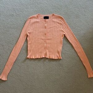 ASOS NWOT - M peach button front cardigan with frill